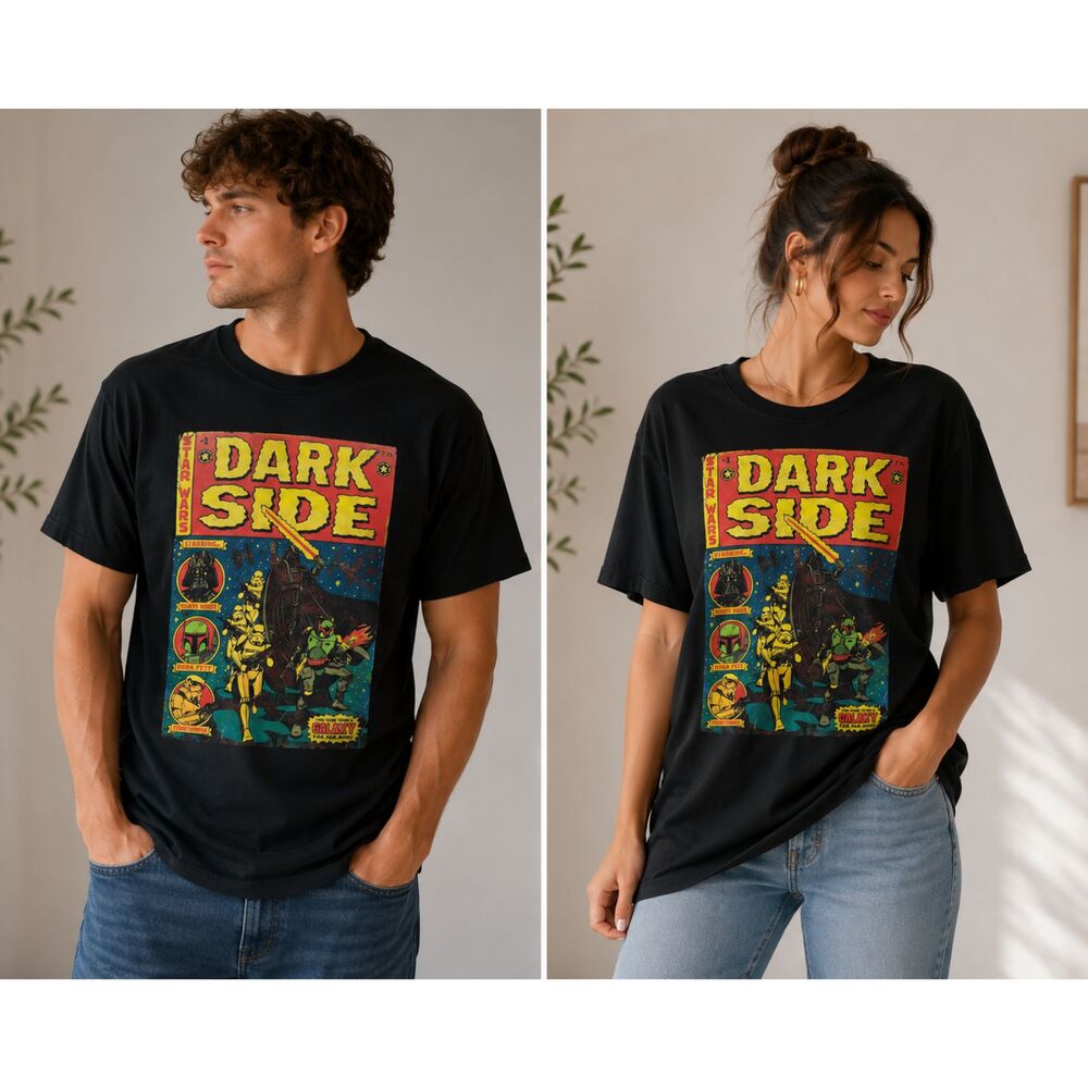 Star Wars Dark Side Darth Vader Boba Fett Comic Graphic T-Shirt Black L